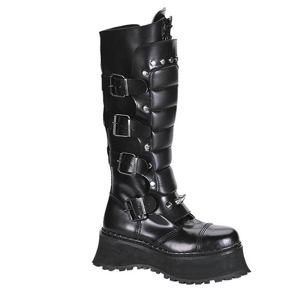 Demonia Men's Ravage-II Knee High Platform Boots - Black Leather D3152-87US Clearance